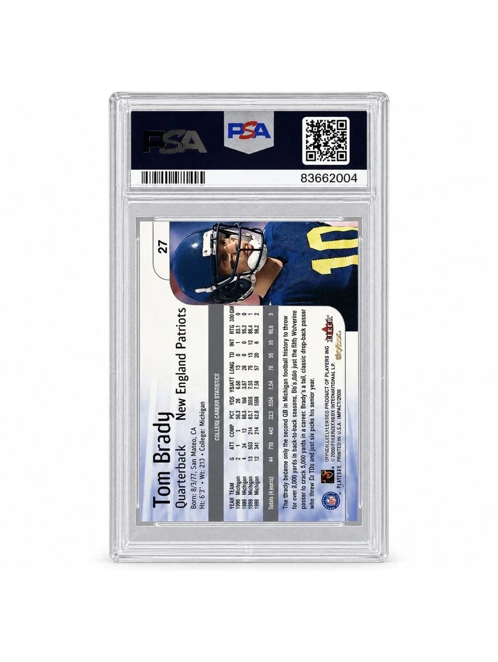 2000 SkyBox Impact Tom Brady #27 Rookie RC PSA 6 EX-MT New England Patriots